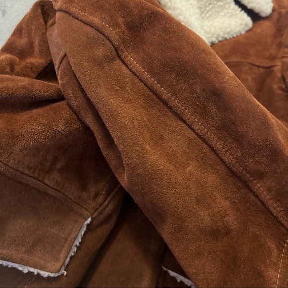 Vtg  SILTON Leather Sherpa Ranch Coat Western rust suede tan Jacket USA Mens 42 - Picture 15 of 15